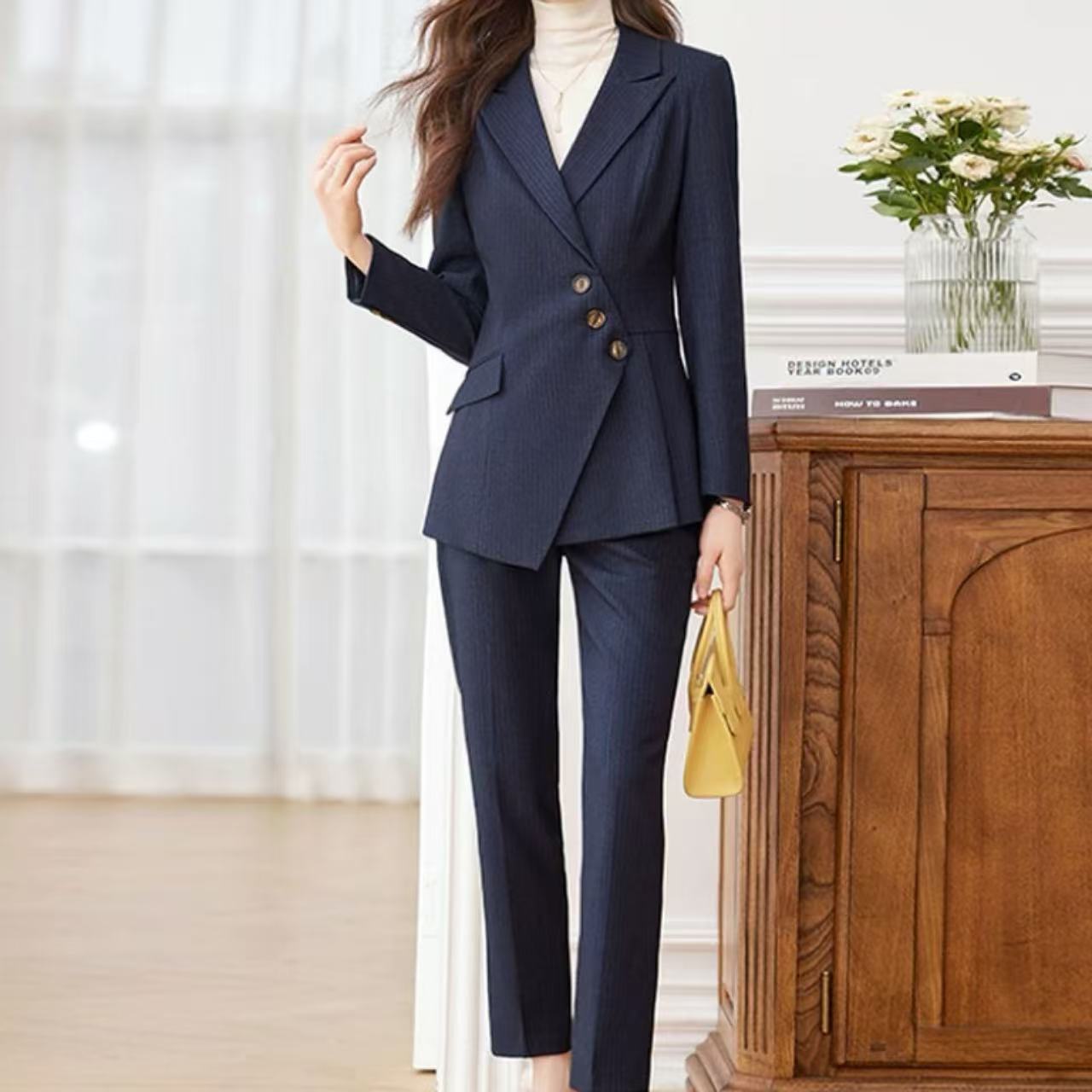 骨格ウェーブデザインジャケットパンツスーツ