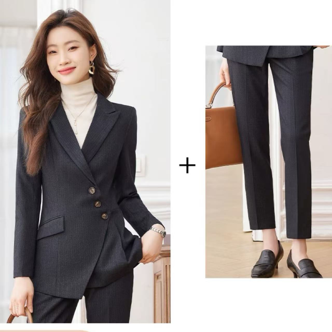 骨格ウェーブデザインジャケットパンツスーツ