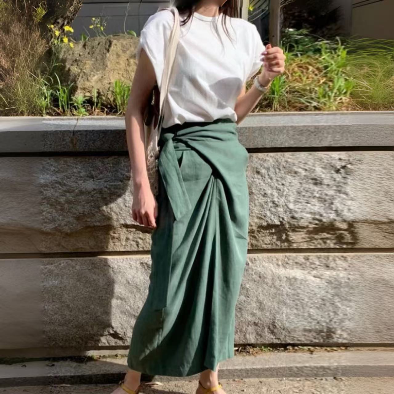 骨格ウェーブ シャツ&ハイウエストスカートセットアップ