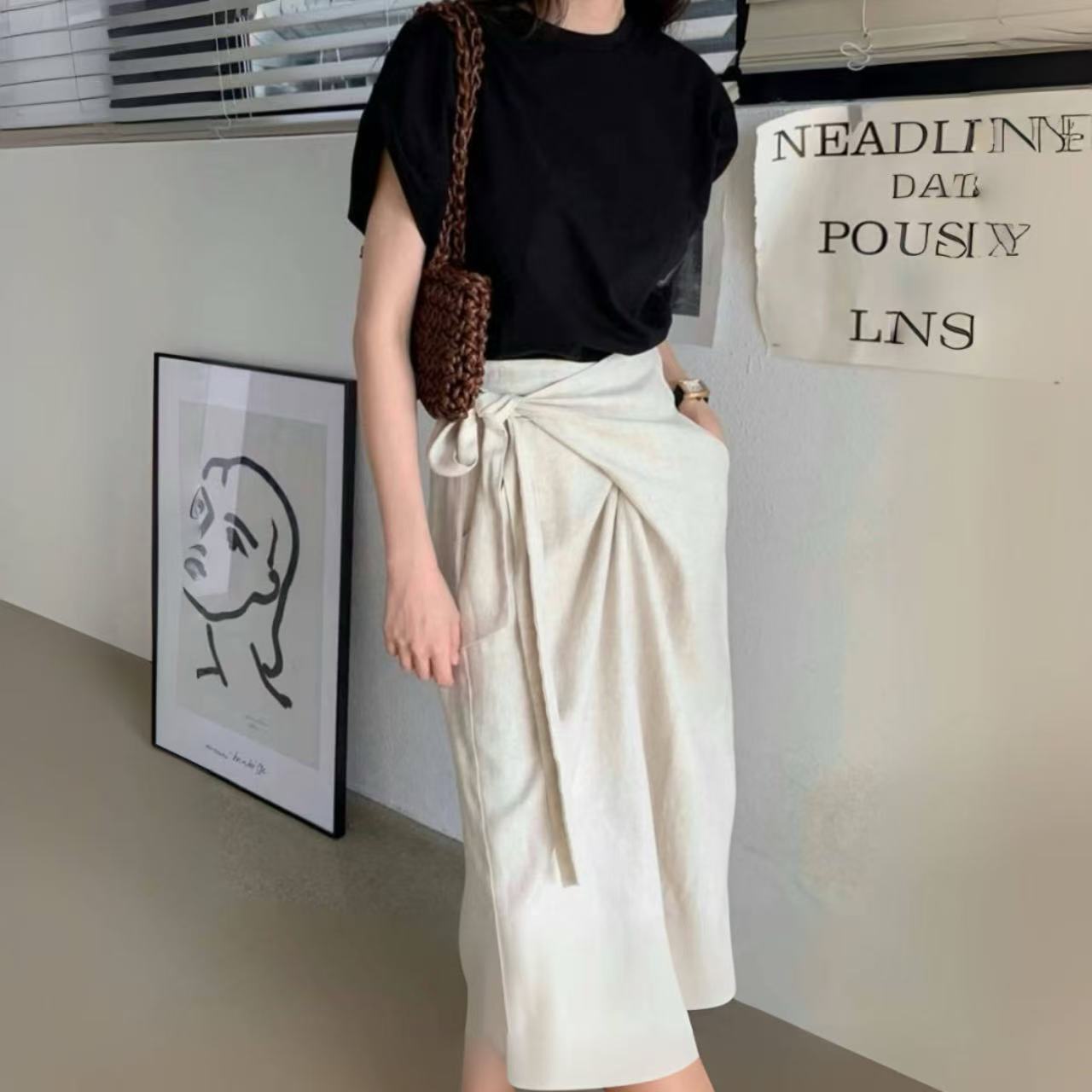 骨格ウェーブ シャツ&ハイウエストスカートセットアップ