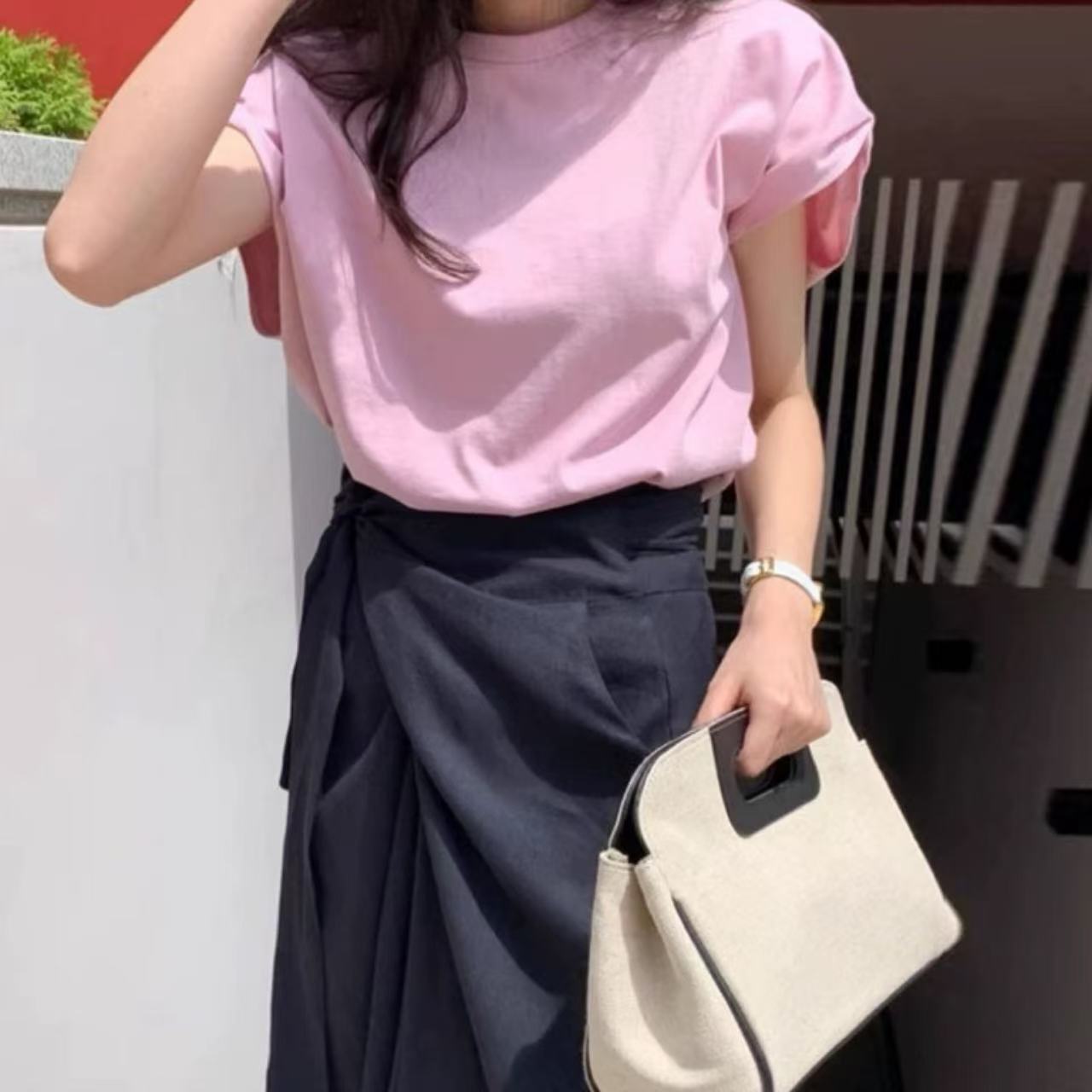 骨格ウェーブ シャツ&ハイウエストスカートセットアップ