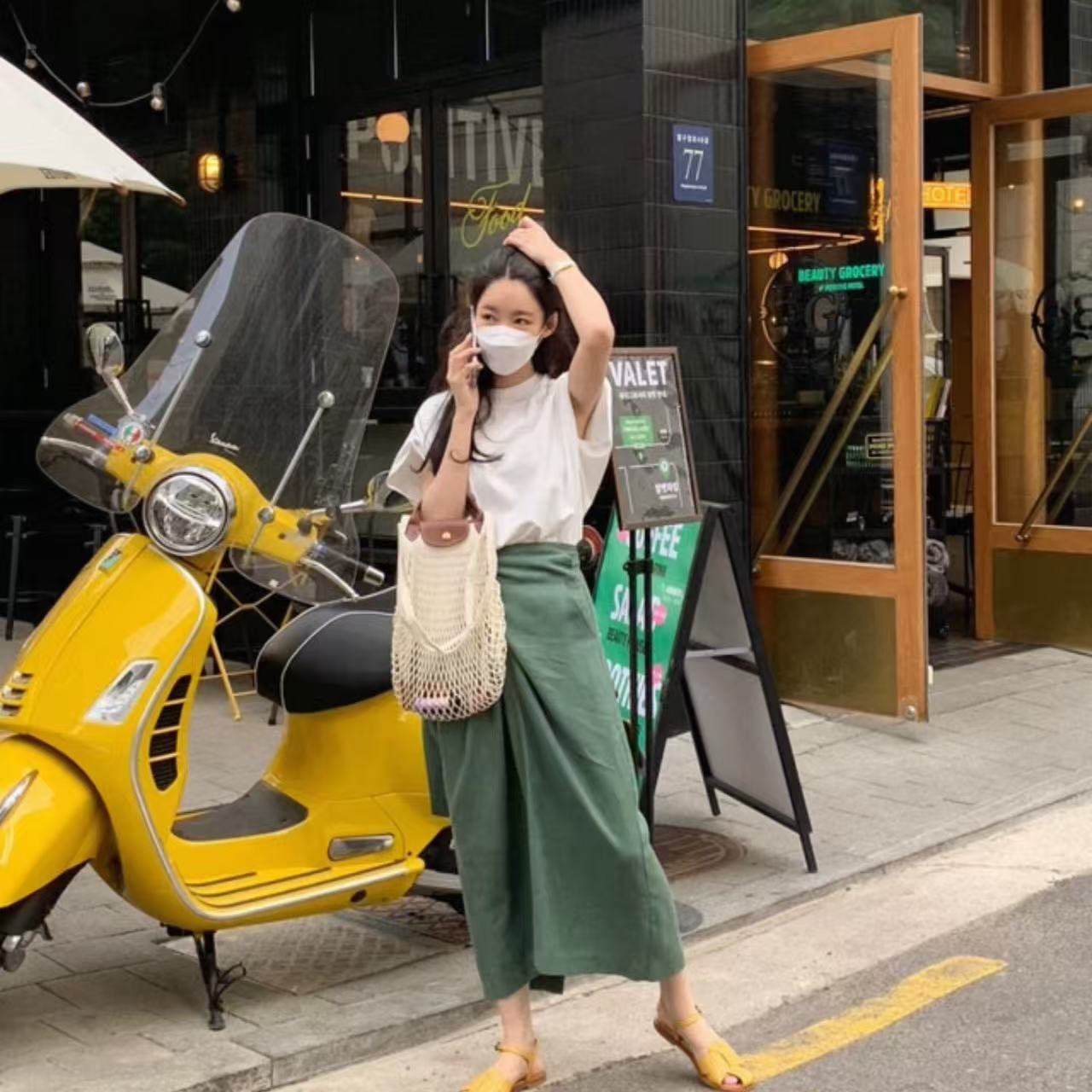 骨格ウェーブ シャツ&ハイウエストスカートセットアップ