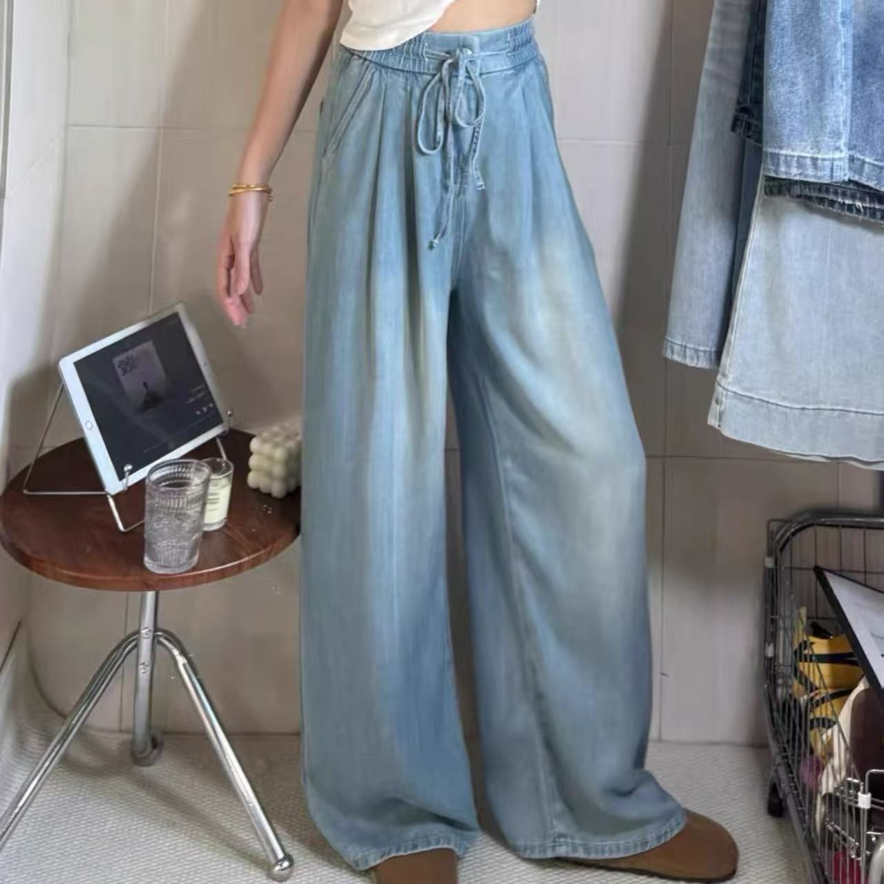 骨格バギーパンツ ウエストゴム レディース デニム ボトムス おしゃれ