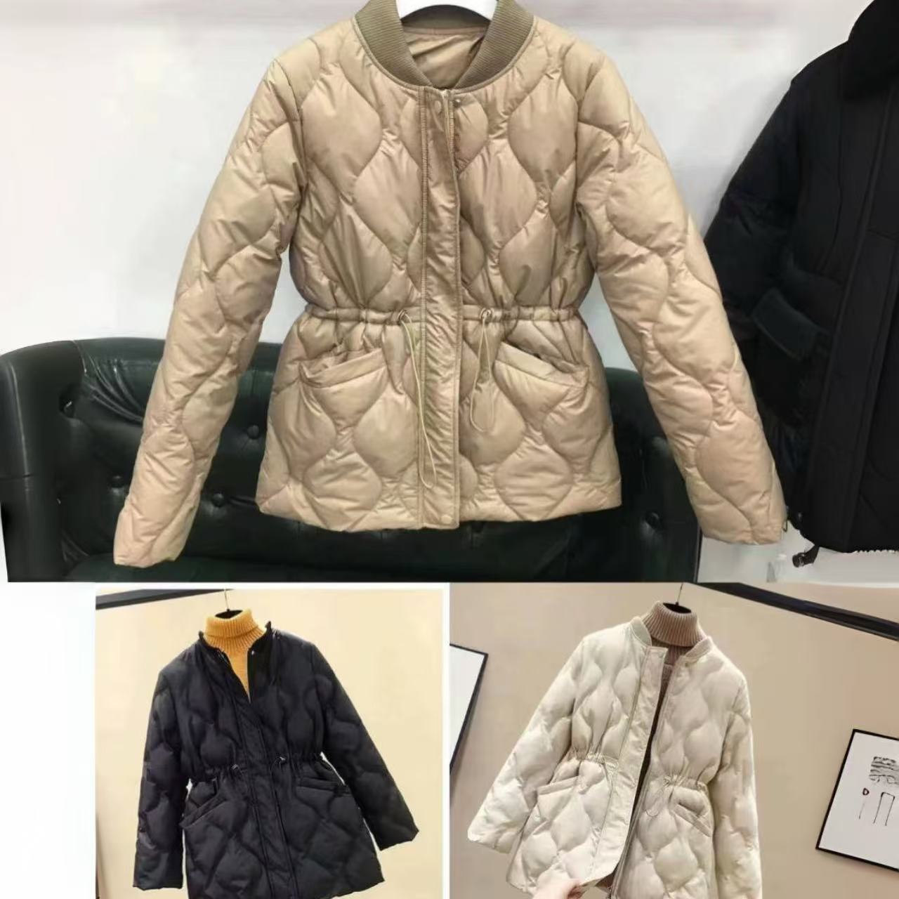 骨格ウェーブ服ウエストマーク付きキルティングアウター