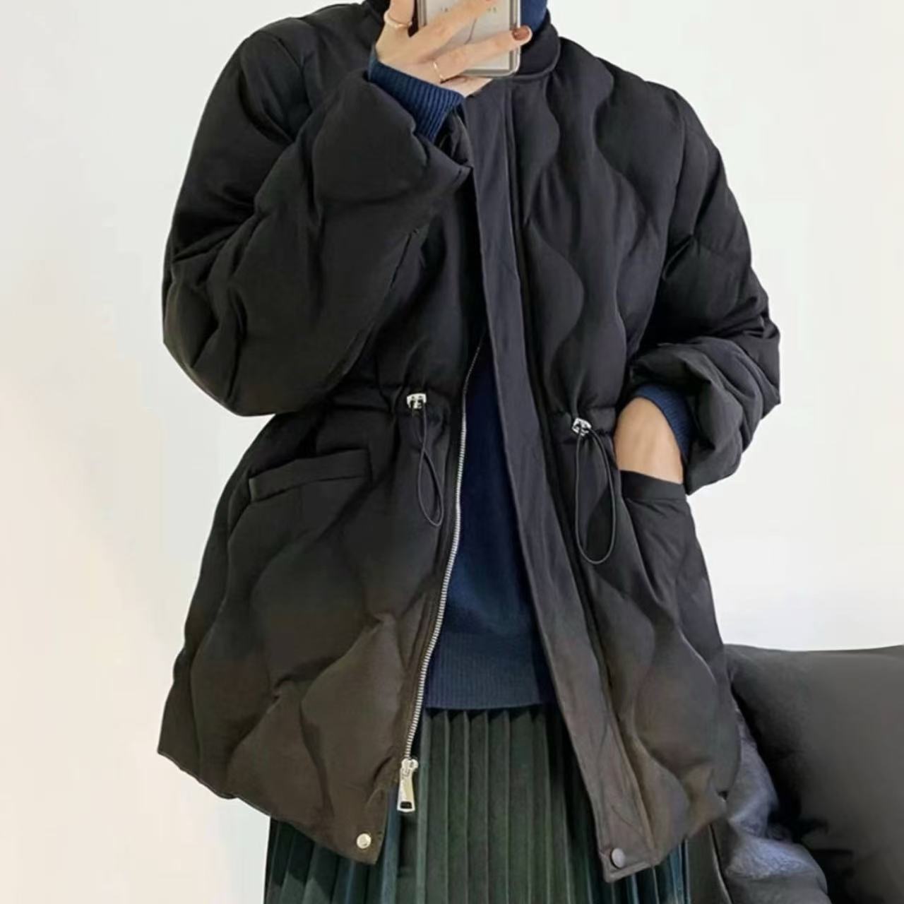 骨格ウェーブ服ウエストマーク付きキルティングアウター