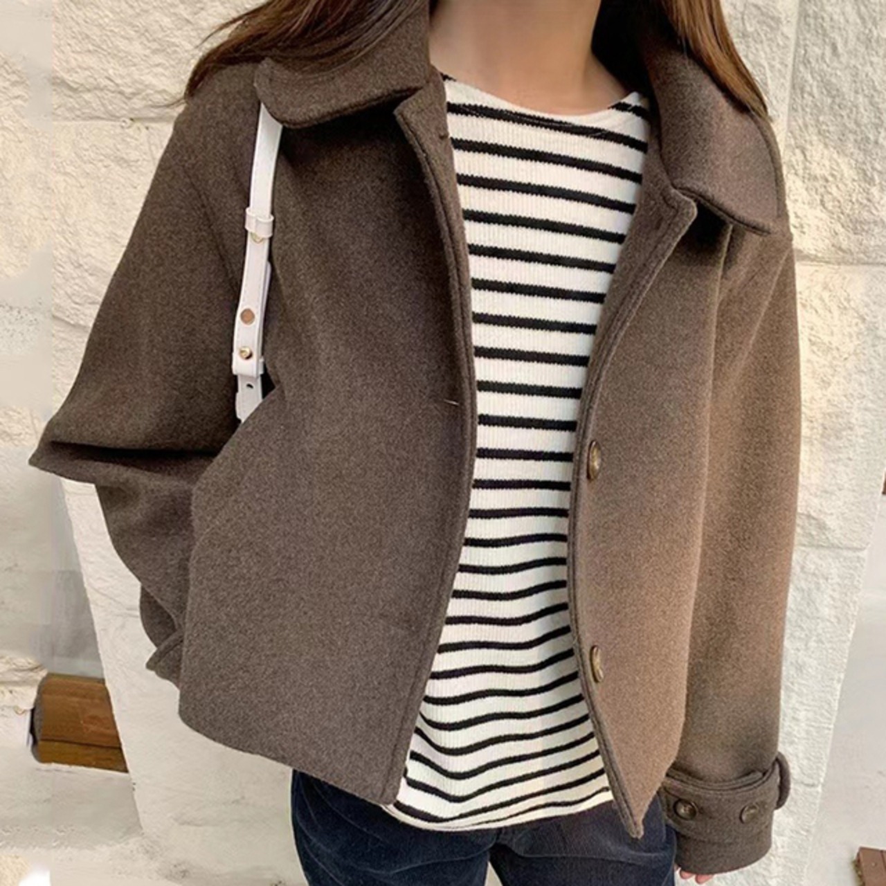 骨格ウェーブ ドールカラー メルトン調コート ゆったり レトロキュート