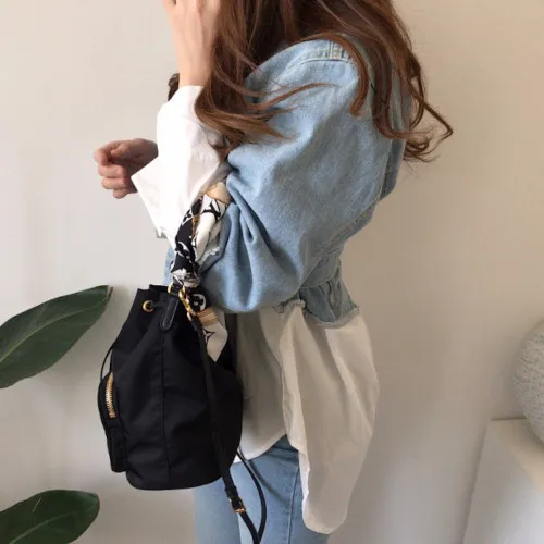 骨格ウェーブ ウエストマーク デニムシャツ レイヤード風