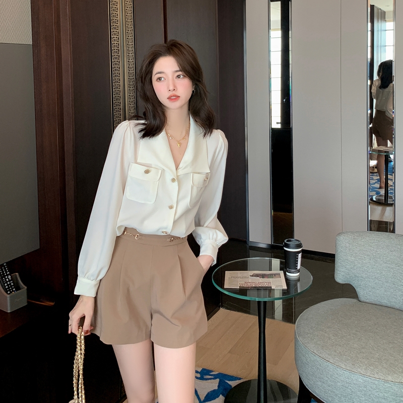 骨格ウェーブ ふんわりシフォン×ビッグカラー シャツブラウス