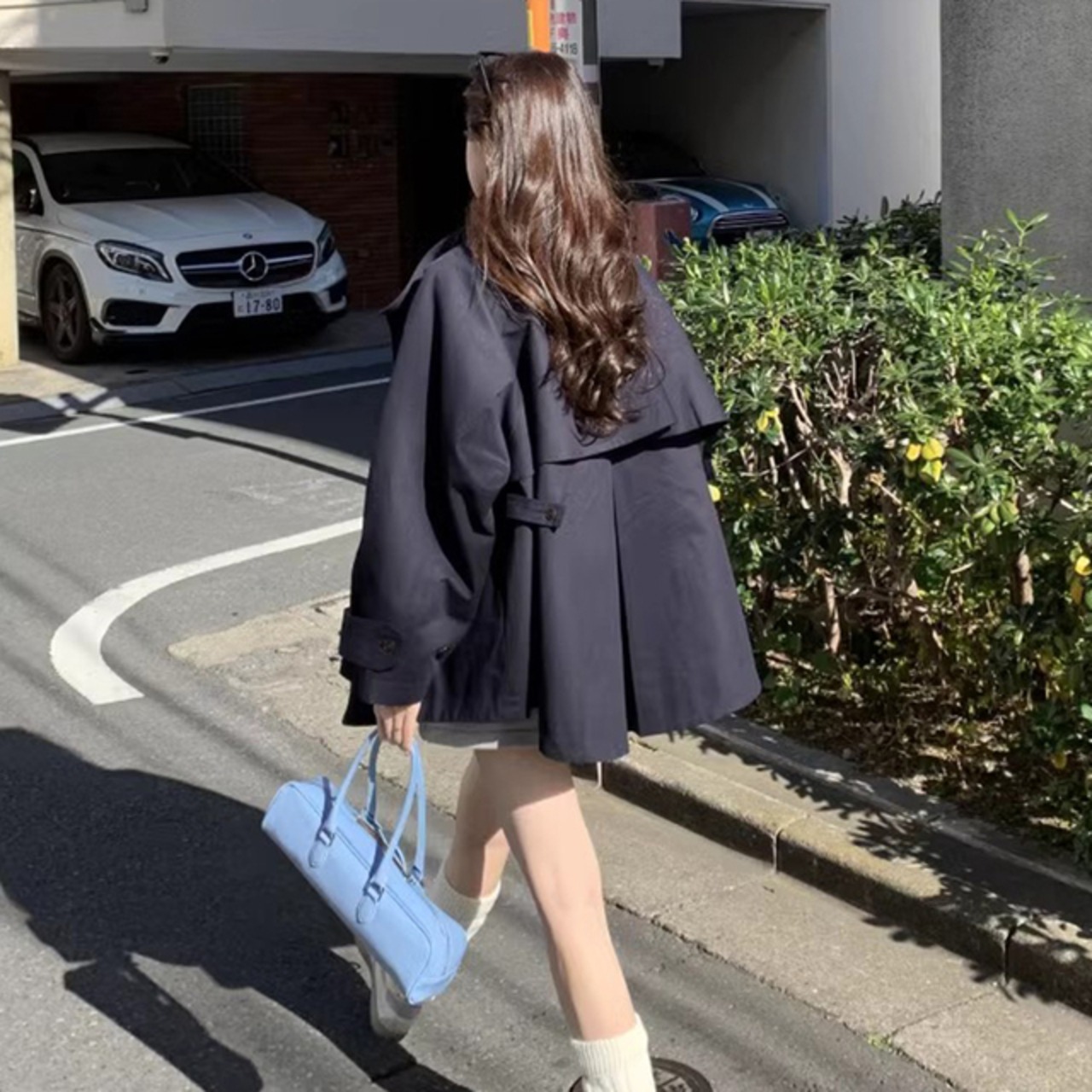 骨格ウェーブ 韓国シック トレンチ風コート ゆったり ブリティッシュスタイル