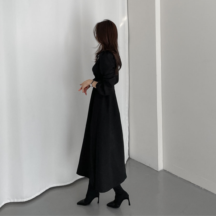 骨格ウェーブ ウエストタックロングワンピース