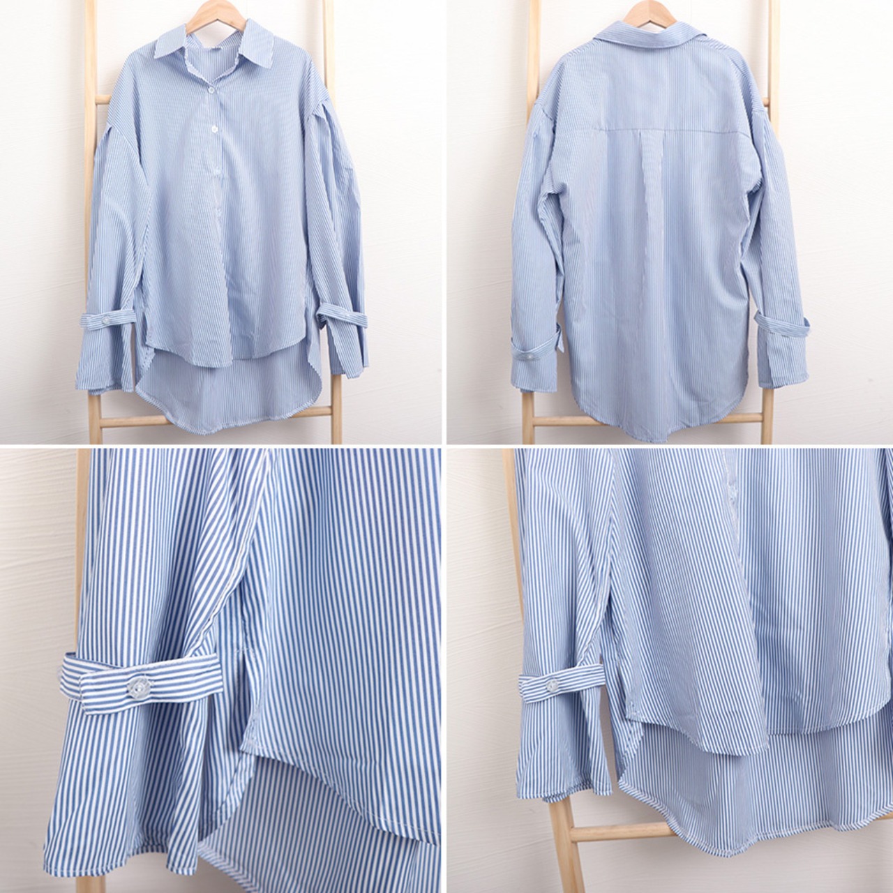 骨格ウェーブ ストライプシャツ ゆったりシルエット 韓国風シンプルデザイン