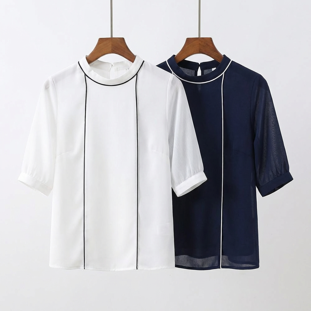 骨格ウェーブ 華奢見せ シアー五分袖ブラウス