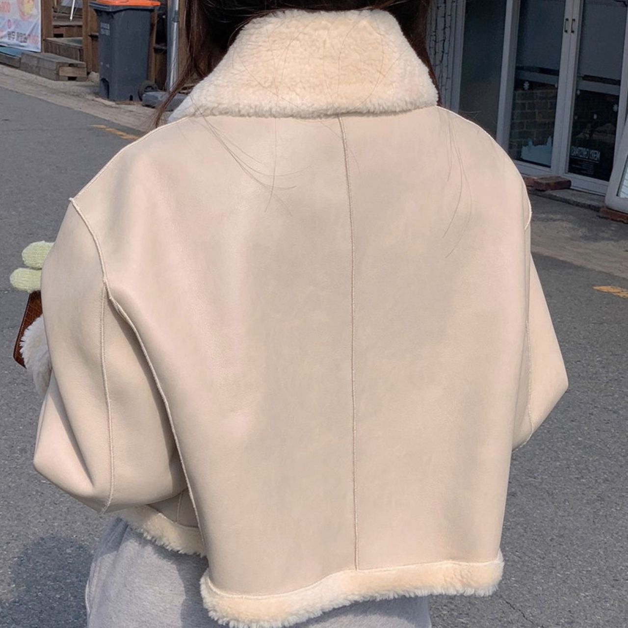骨格ウェーブ 韓国シック リバーシブルフェイクレザージャケット ボア ショート丈