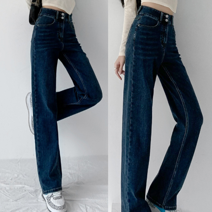 骨格ウェーブ ハイウエスト 着痩せ効果デニムジーンズ