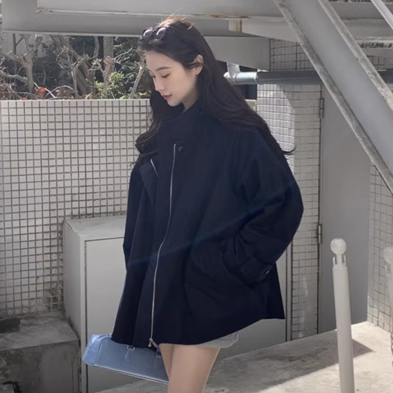 骨格ウェーブ 韓国シック トレンチ風コート ゆったり ブリティッシュスタイル