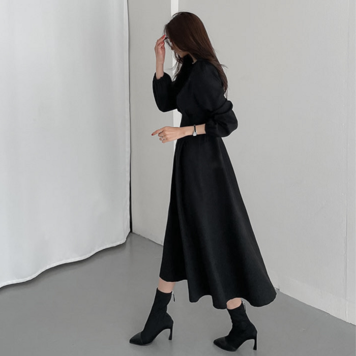 骨格ウェーブ ウエストタックロングワンピース