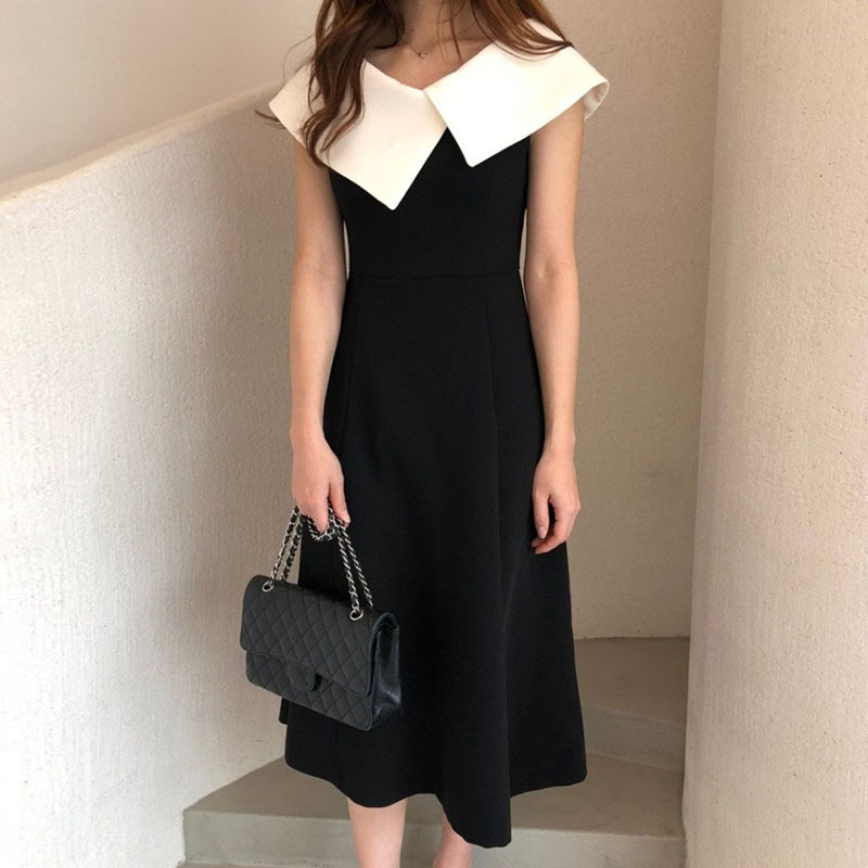 骨格ウェーブ ビッグカラー 美くびれロングワンピ―ス
