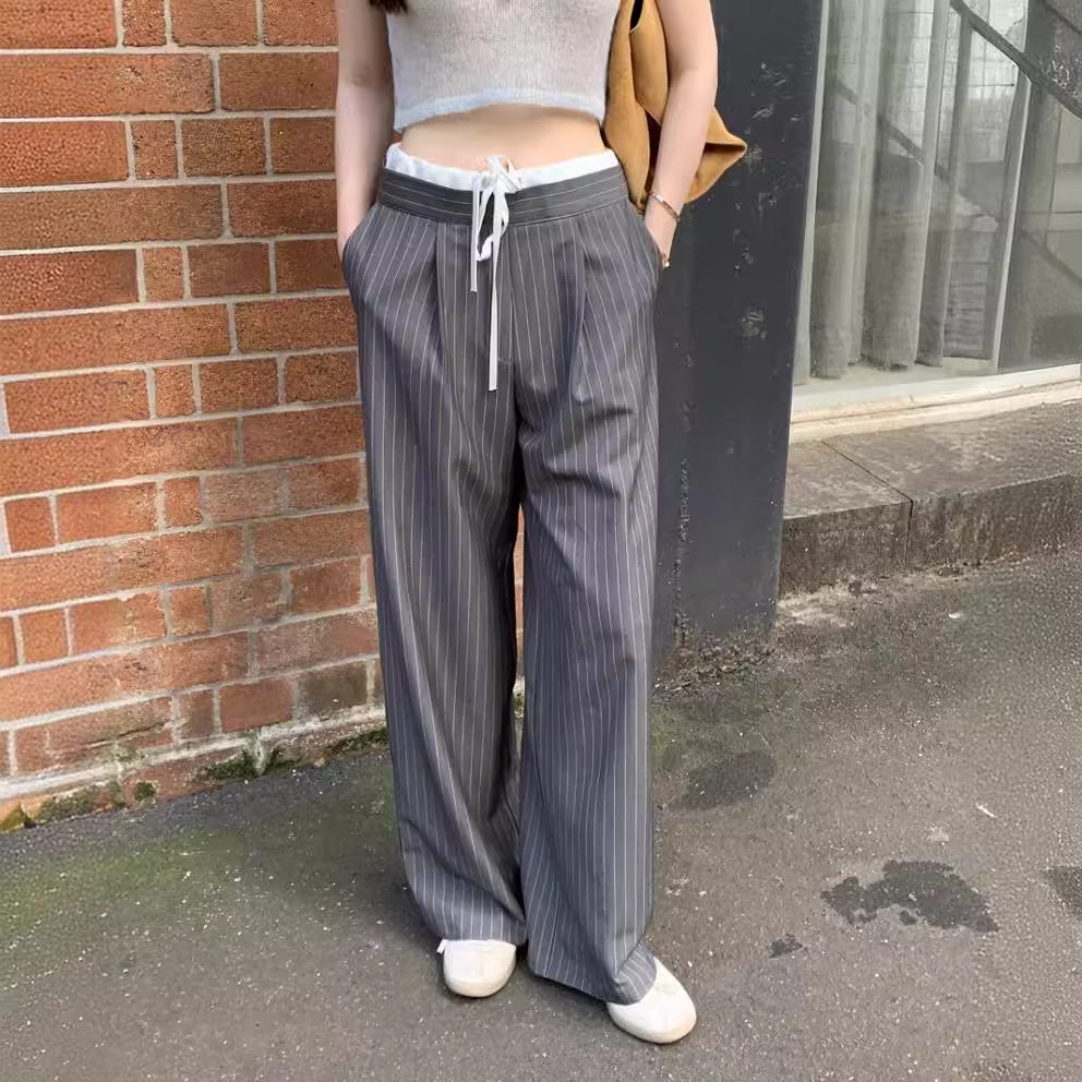 ピンストライプ ワイドスラックス