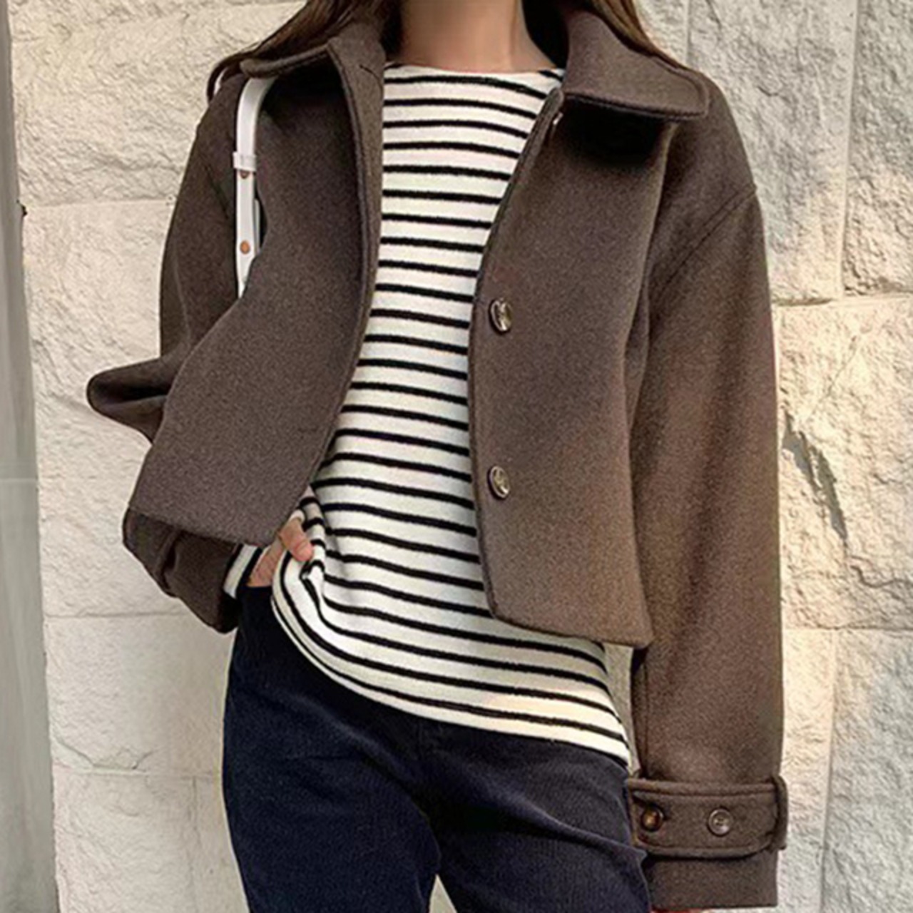 骨格ウェーブ ドールカラー メルトン調コート ゆったり レトロキュート