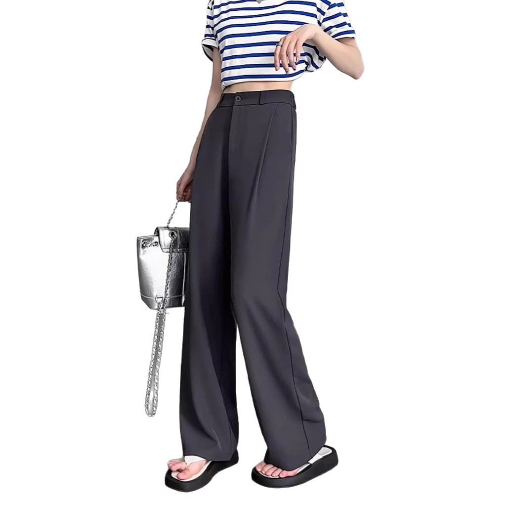 グレー ハイウエストタックワイドパンツ