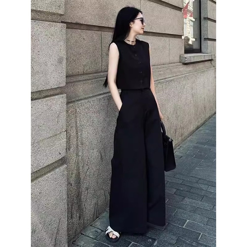 ブラック ハイウエストワイドセットアップ