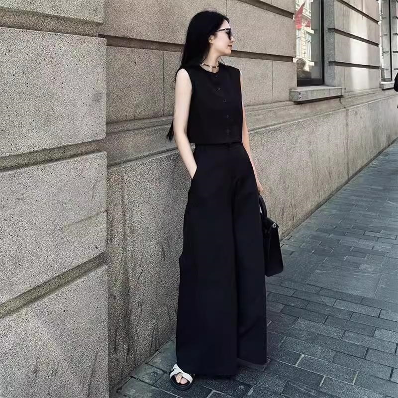 骨格ウェーブ 重心アップ クロップド丈トップス＆ハイウエストワイドパンツ セットアップ