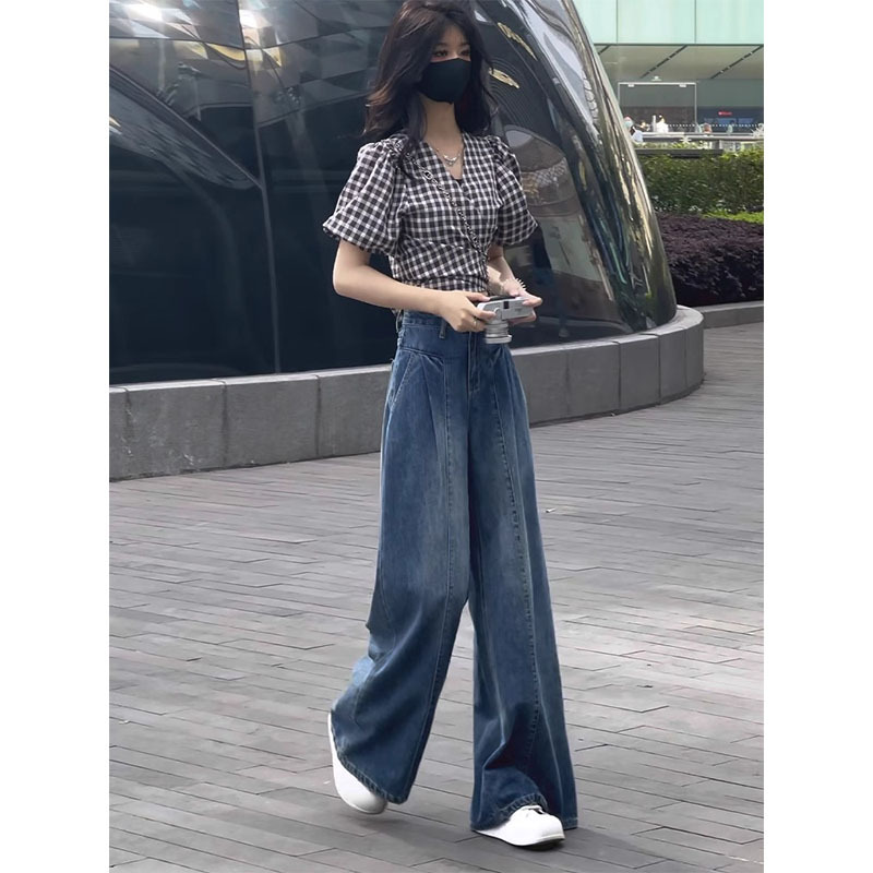 ハイウエスト タックデニム ブルー