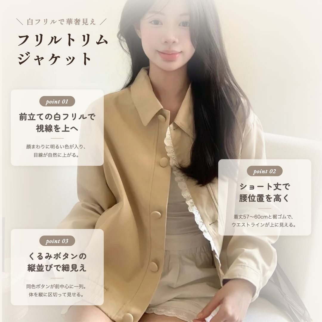 くるみボタン&レースのフェミニンジャケット