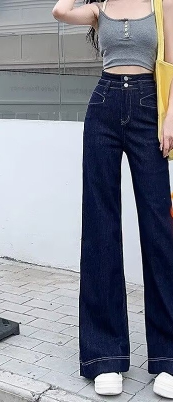 骨格ウェーブ フロントステッチ 美脚ワイドジーンズ