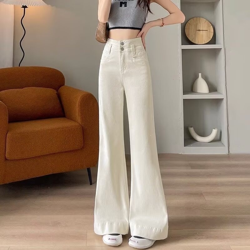 骨格ウェーブ フロントステッチ 美脚ワイドジーンズ