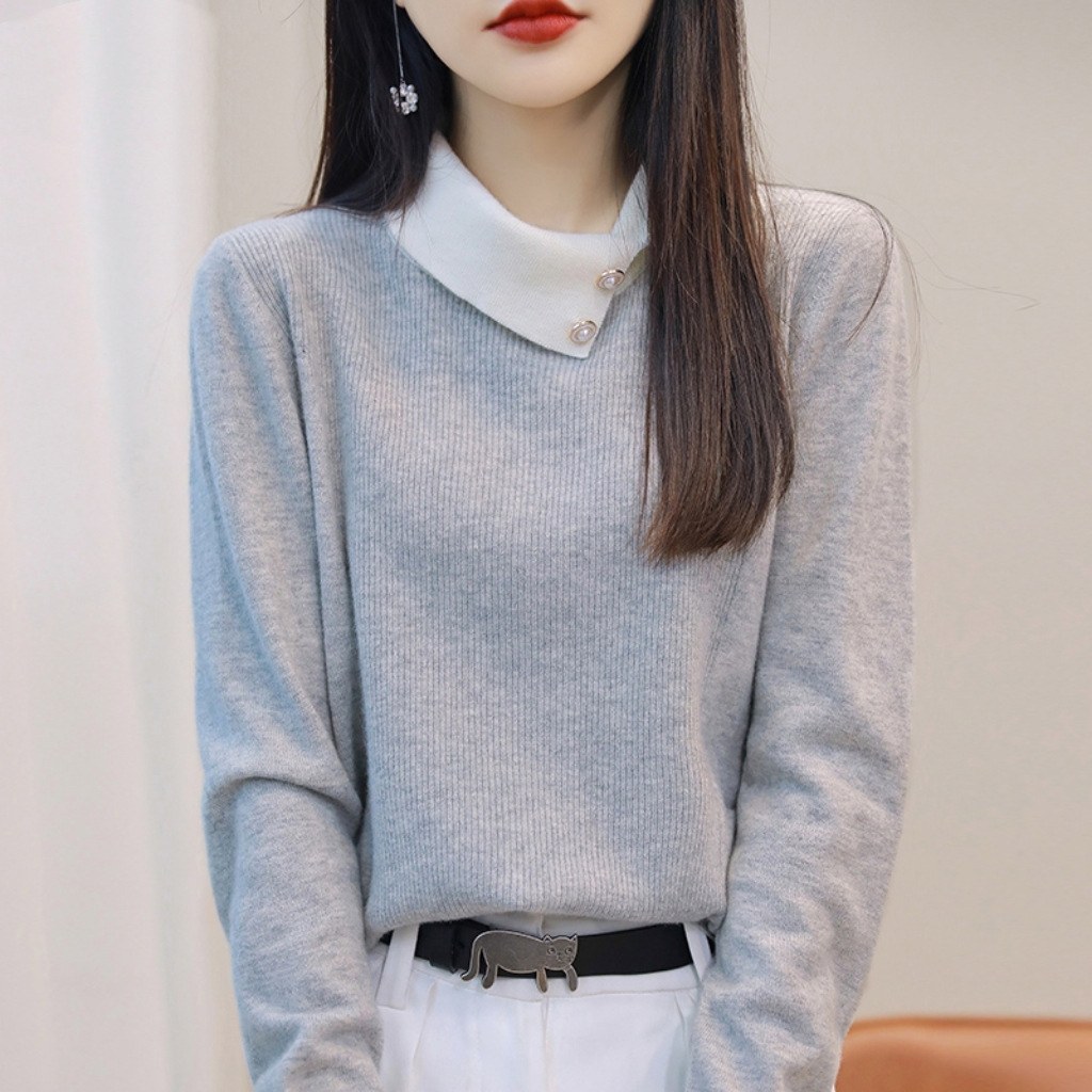 骨格ウェーブ 大人可愛い 襟付きデザイン フェミニンニット