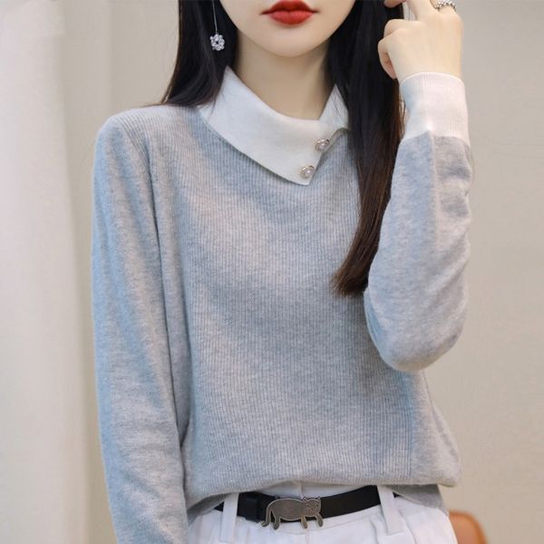 骨格ウェーブ 大人可愛い 襟付きデザイン フェミニンニット