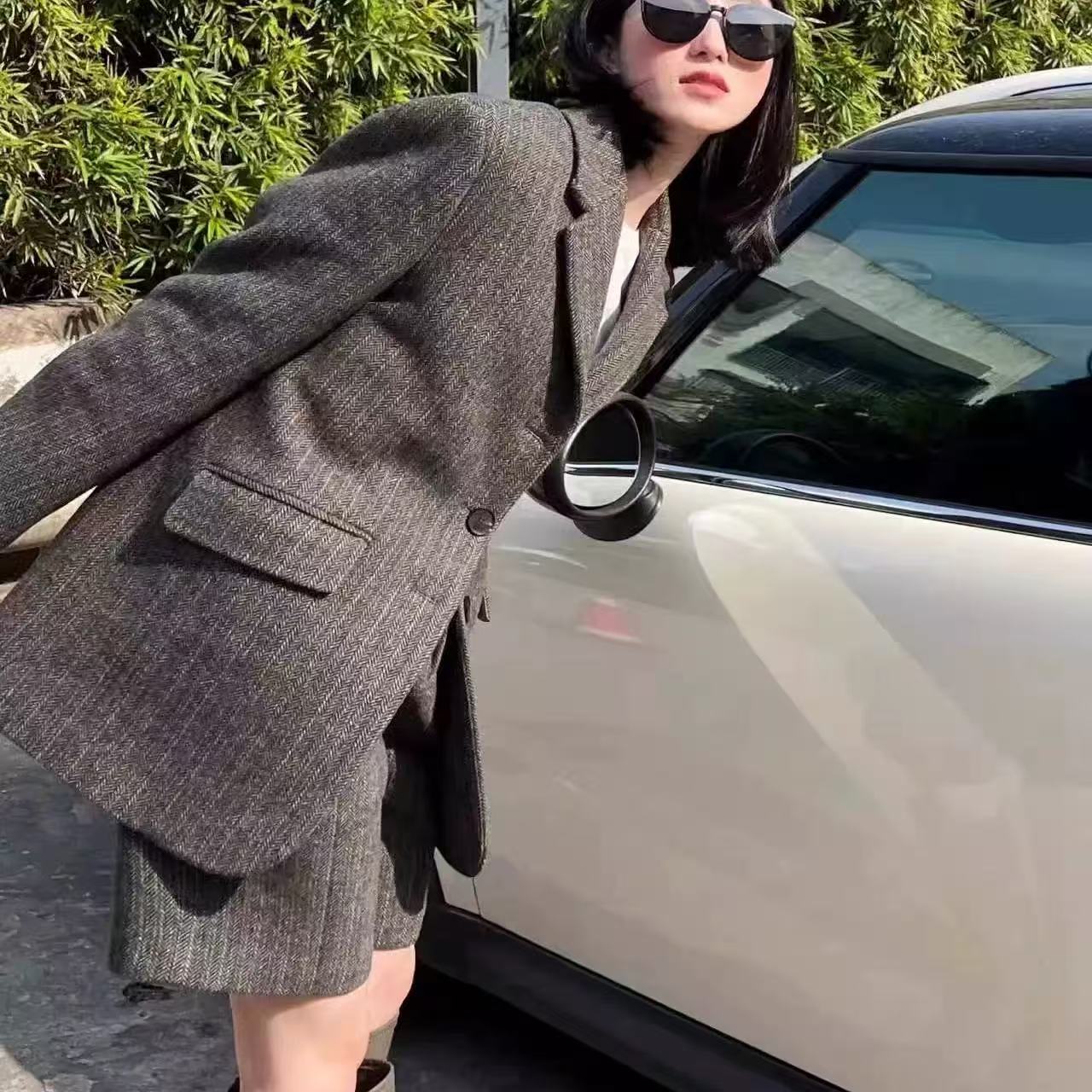 骨格ウェーブ トライプウールスーツジャケット＆ショーツ セットアップ