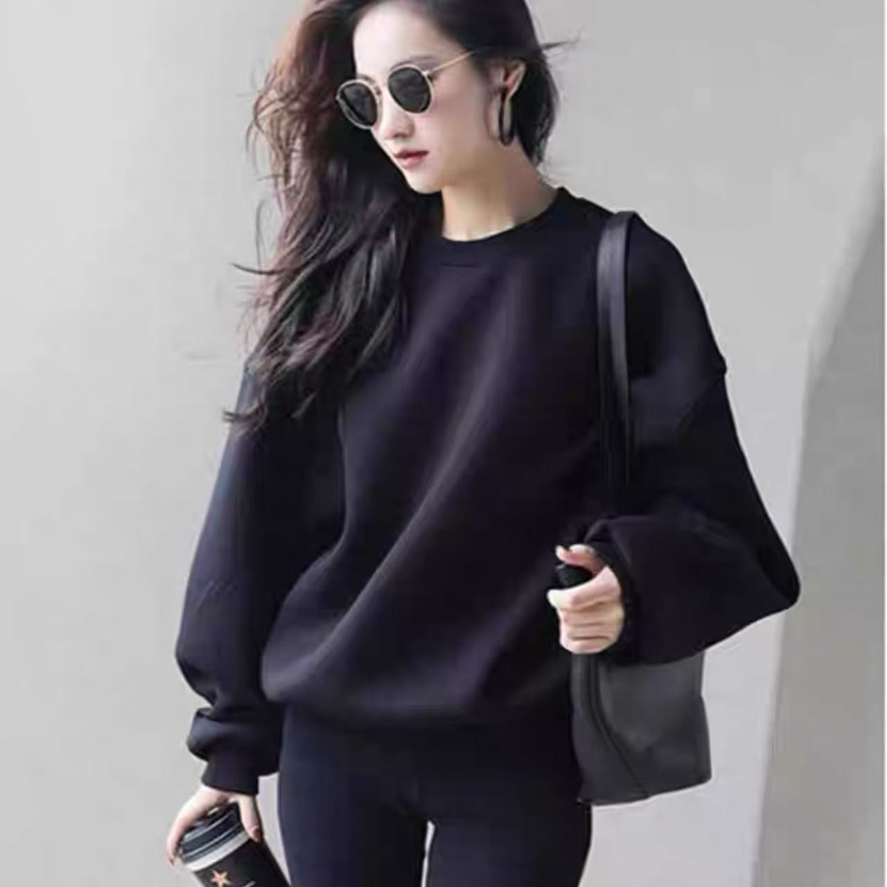 骨格ウェーブ アメリカンレトロ オーバーサイズ  クルーネックスウェットシャツ