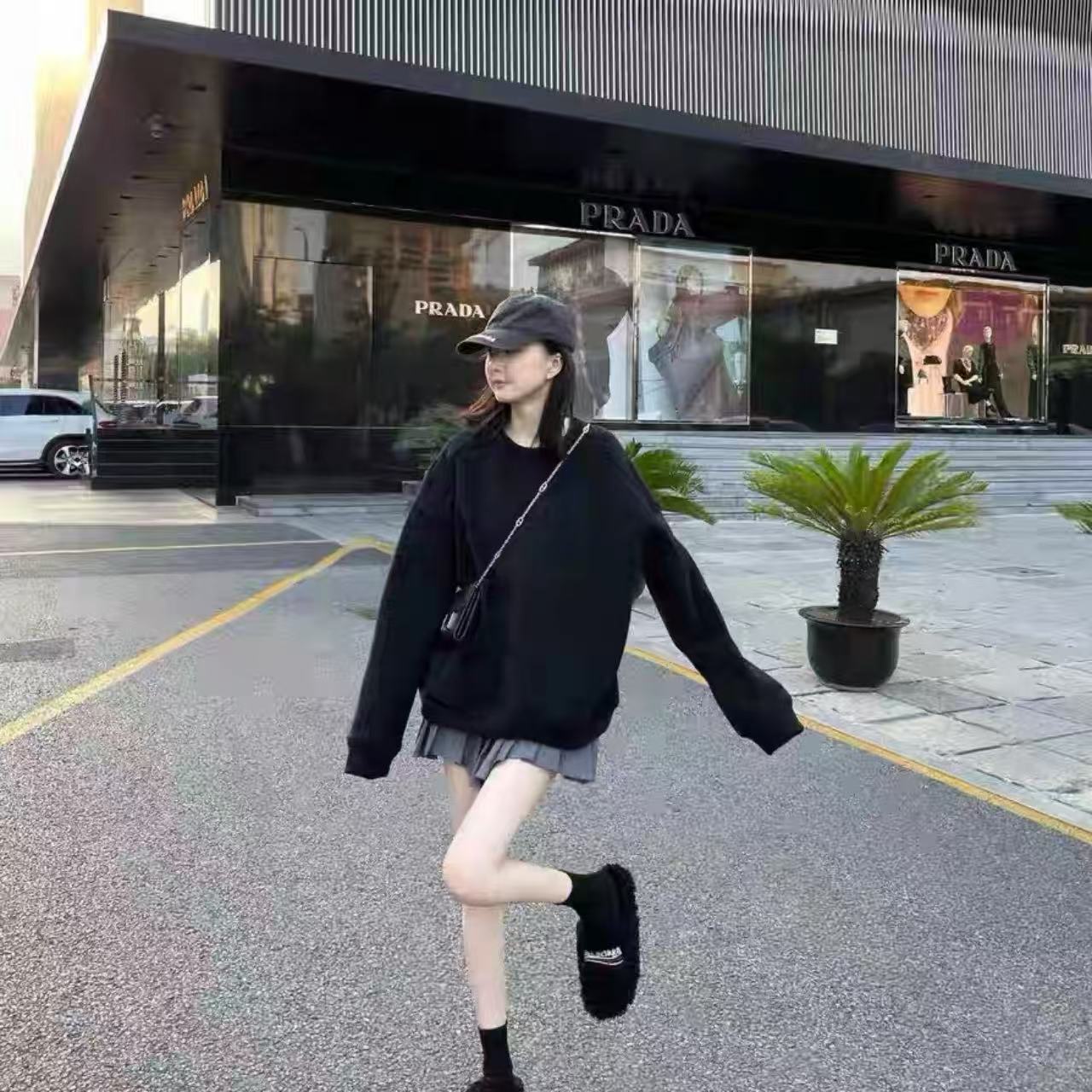 骨格ウェーブ アメリカンレトロ オーバーサイズ  クルーネックスウェットシャツ