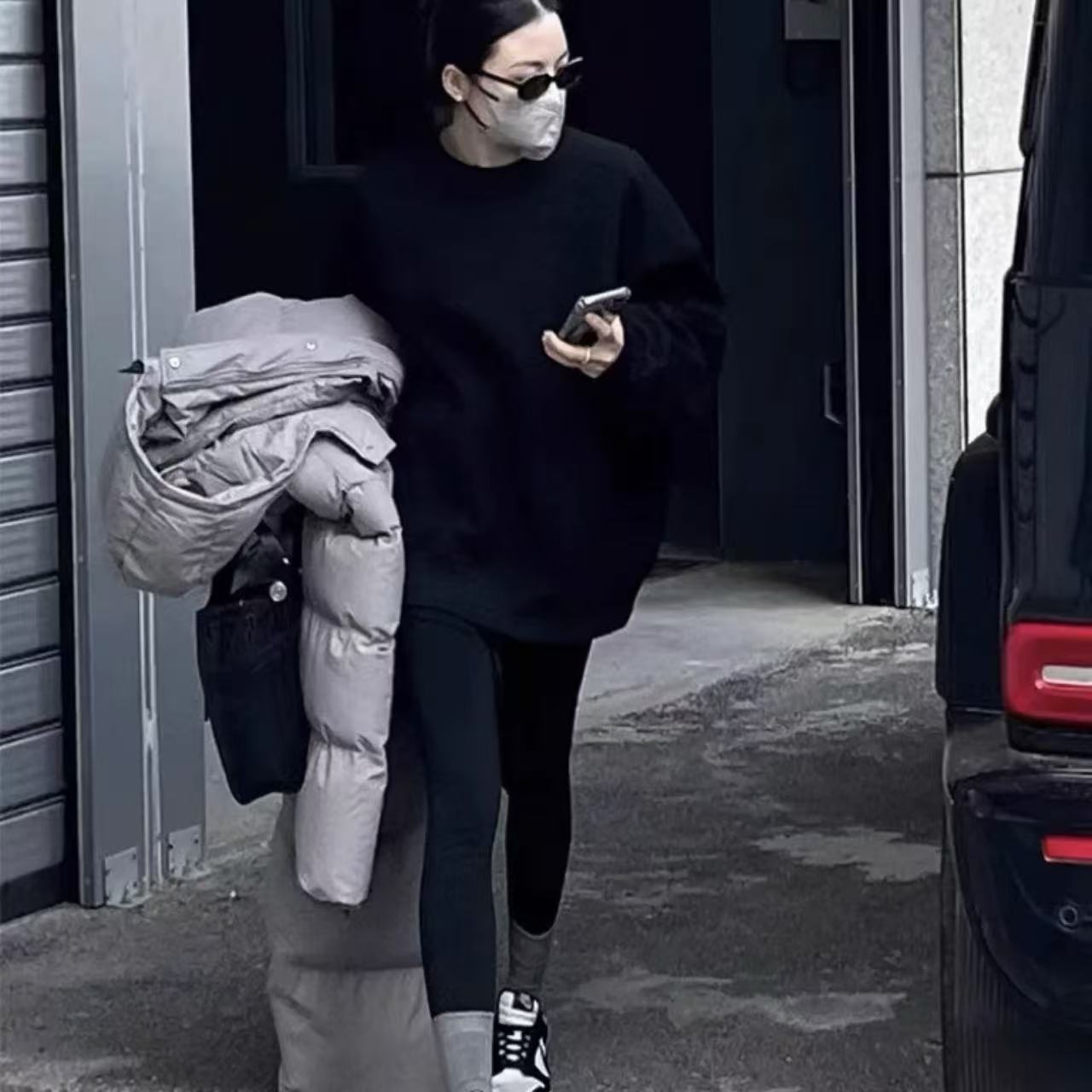 骨格ウェーブ アメリカンレトロ オーバーサイズ  クルーネックスウェットシャツ