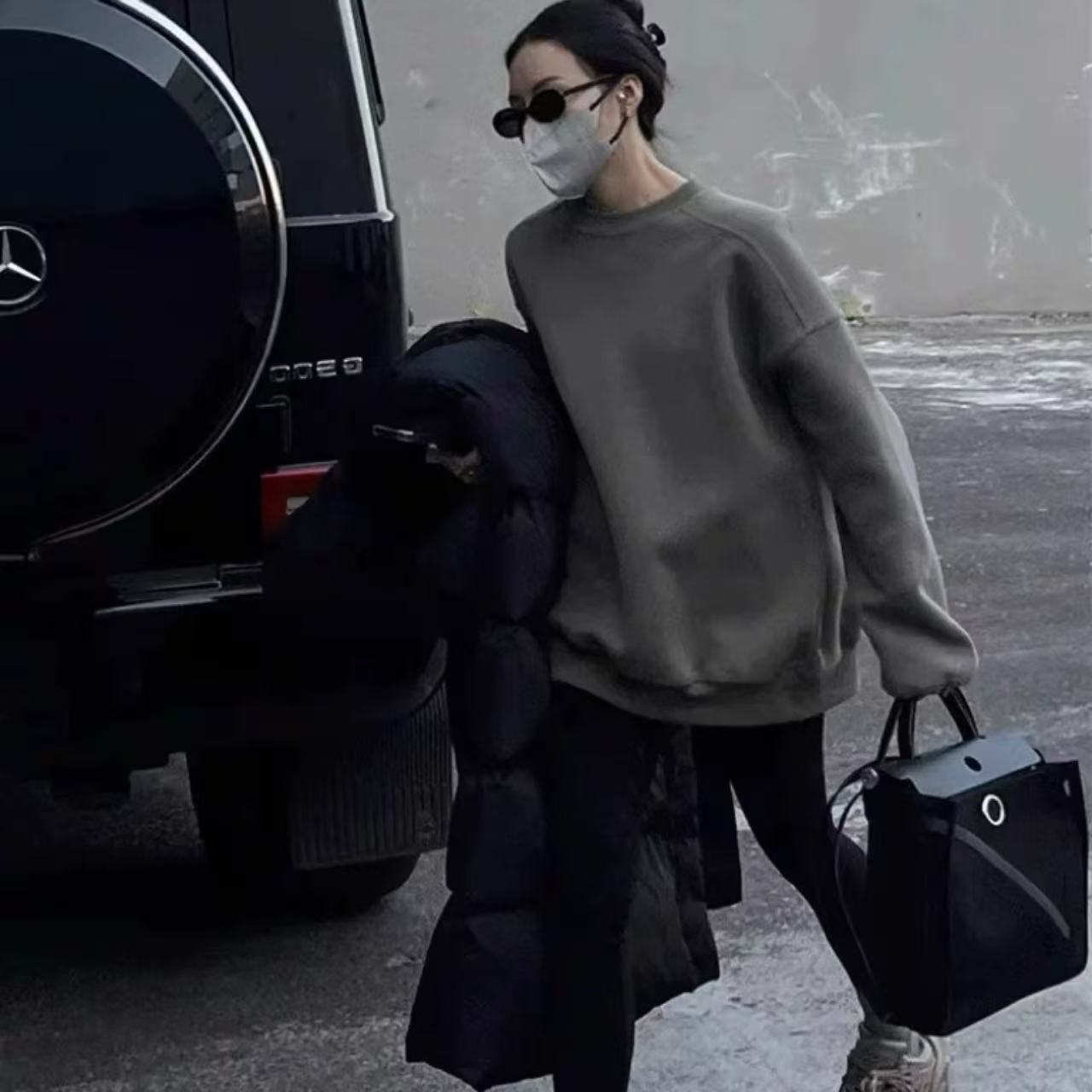 骨格ウェーブ アメリカンレトロ オーバーサイズ  クルーネックスウェットシャツ