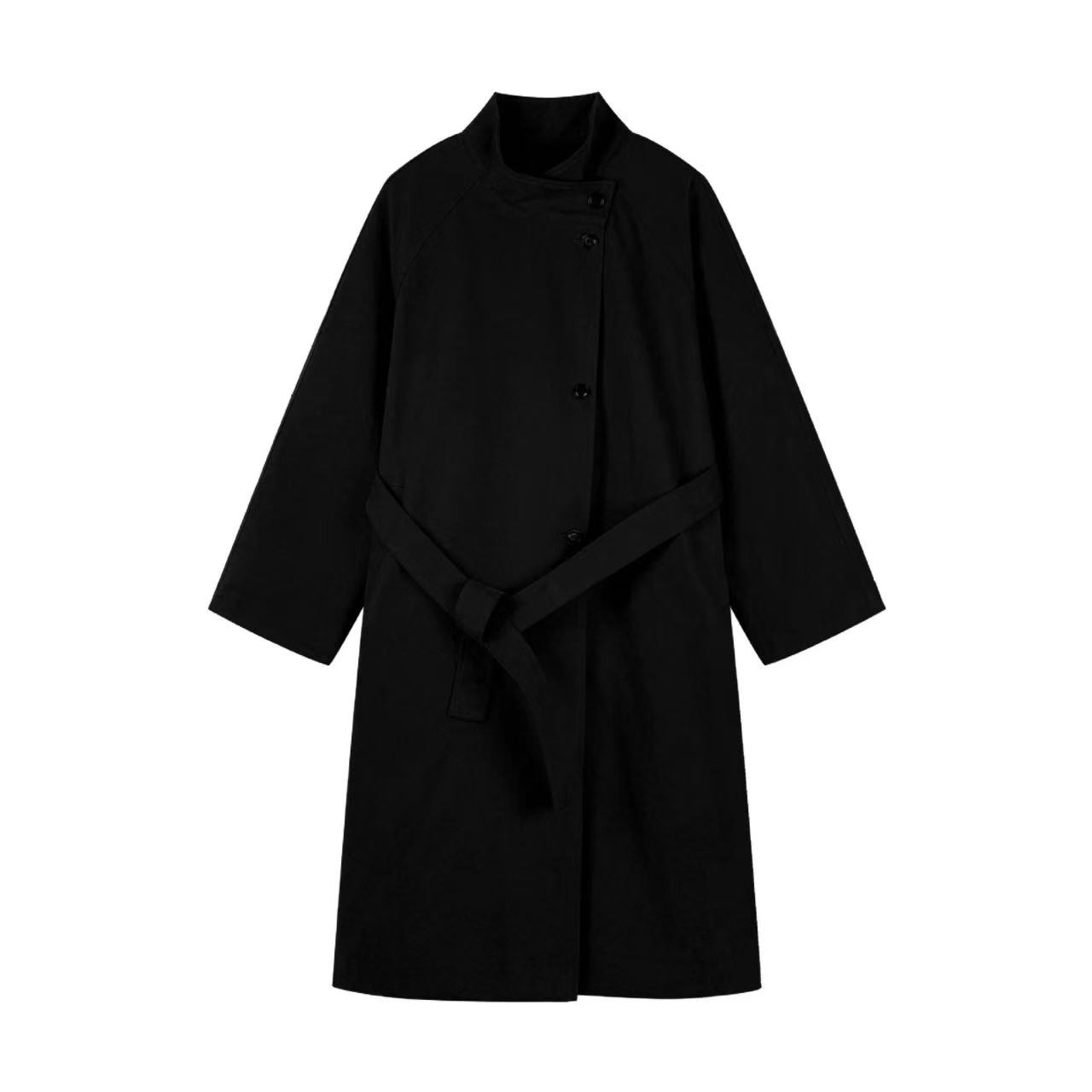 骨格ウェーブ スタンドカラー ロング丈トレンチコート 