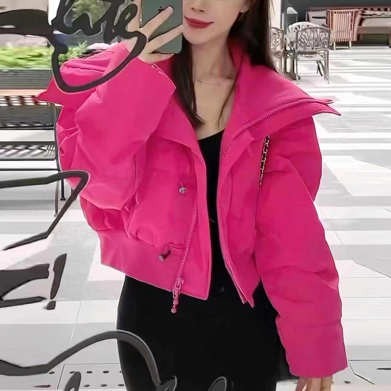 骨格ウェーブ 韓国風 ダウンコットン ショート丈 カジュアルコート 