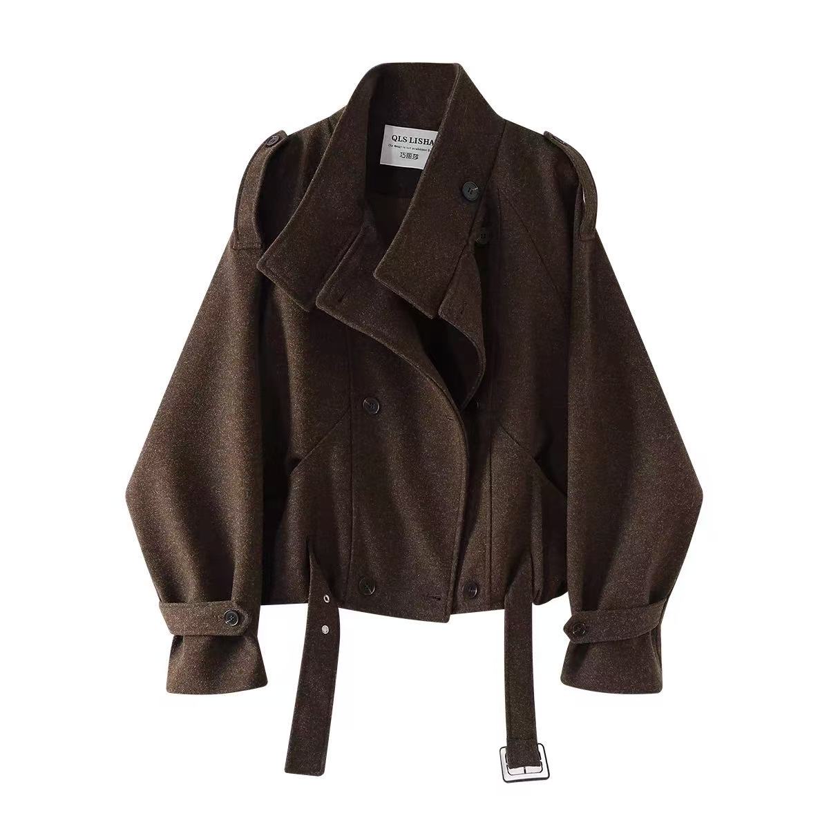 骨格ウェーブ ウールコート レトロバイカー風 ショートジャケット