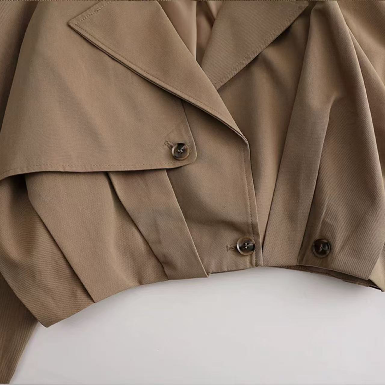 骨格ウェーブ レトロ ダブルブレストショートトレンチコート 