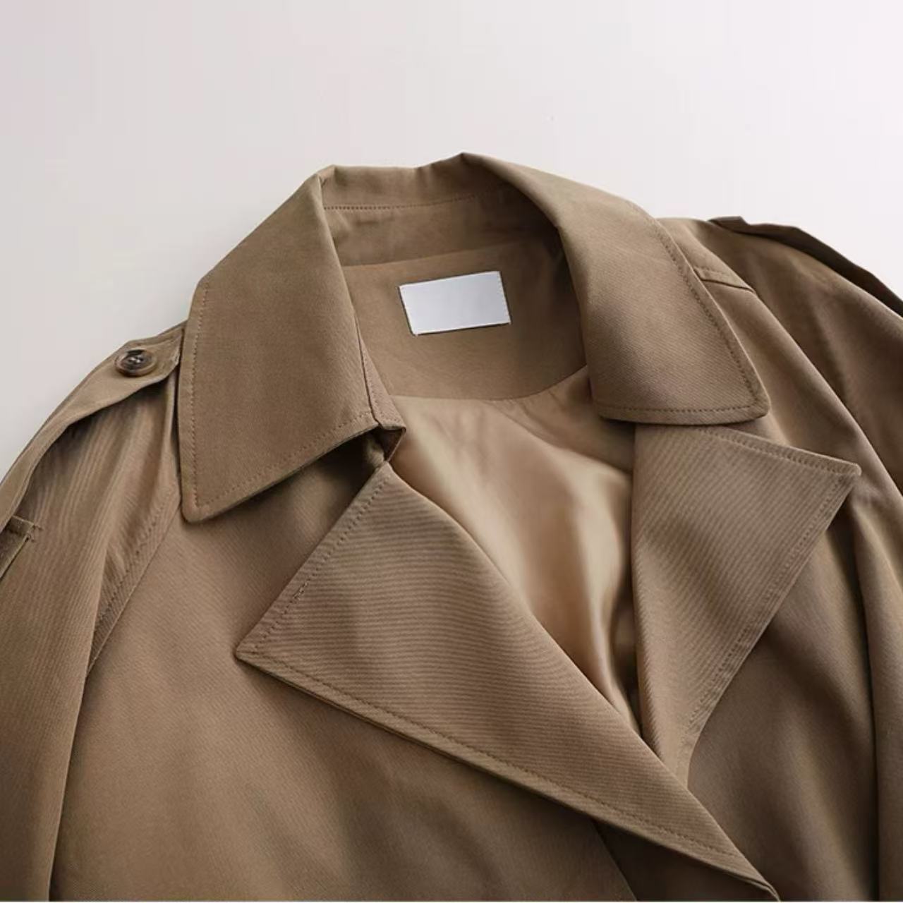 骨格ウェーブ レトロ ダブルブレストショートトレンチコート 