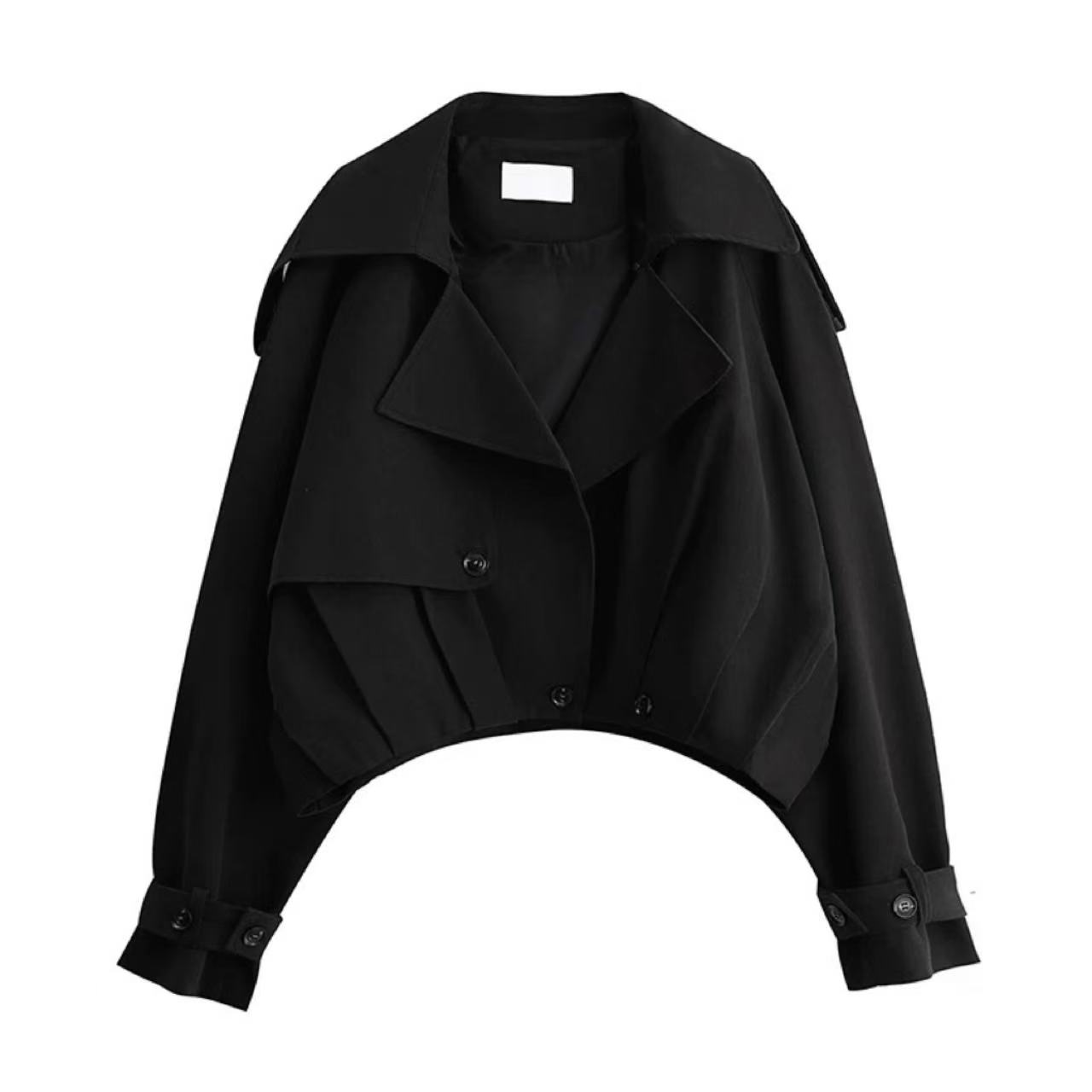 骨格ウェーブ レトロ ダブルブレストショートトレンチコート 