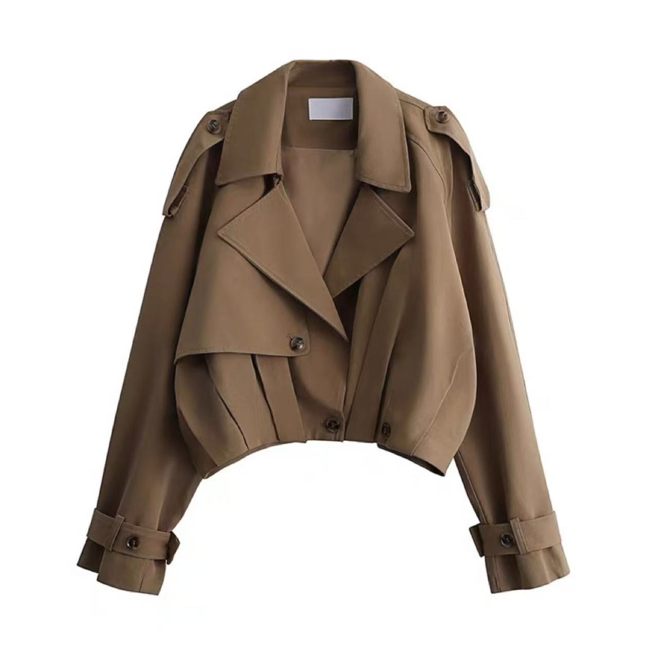 骨格ウェーブ レトロ ダブルブレストショートトレンチコート 