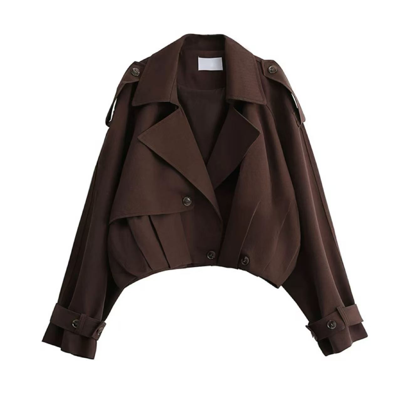 骨格ウェーブ レトロ ダブルブレストショートトレンチコート 