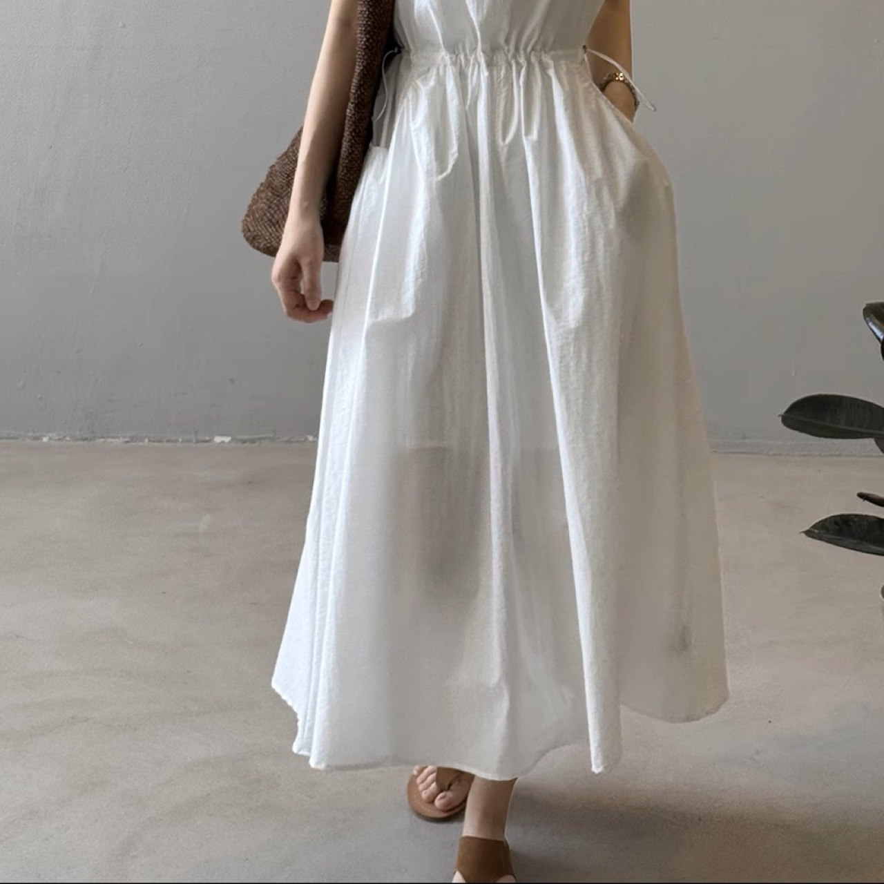 骨格ウェーブ ノースリーブ ワークウェアワンピース