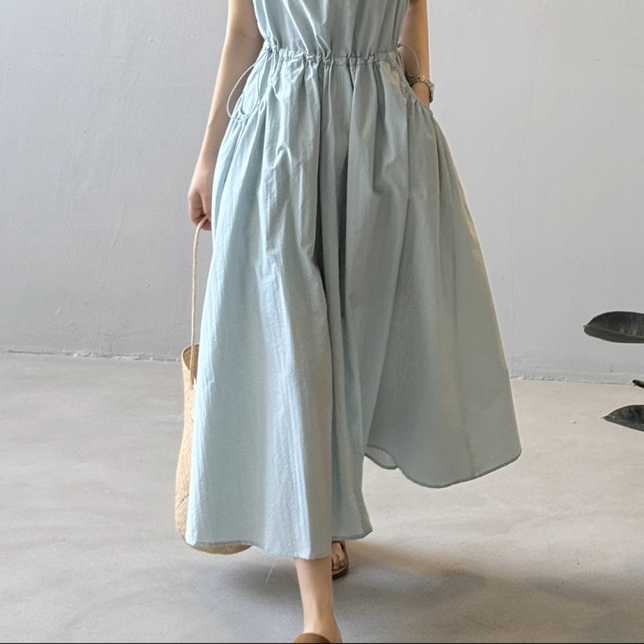 骨格ウェーブ ノースリーブ ワークウェアワンピース