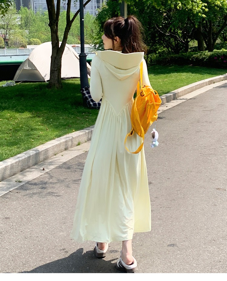 骨格ウェーブ UV対策 フィット＆フレア ロング丈 パーカーワンピース