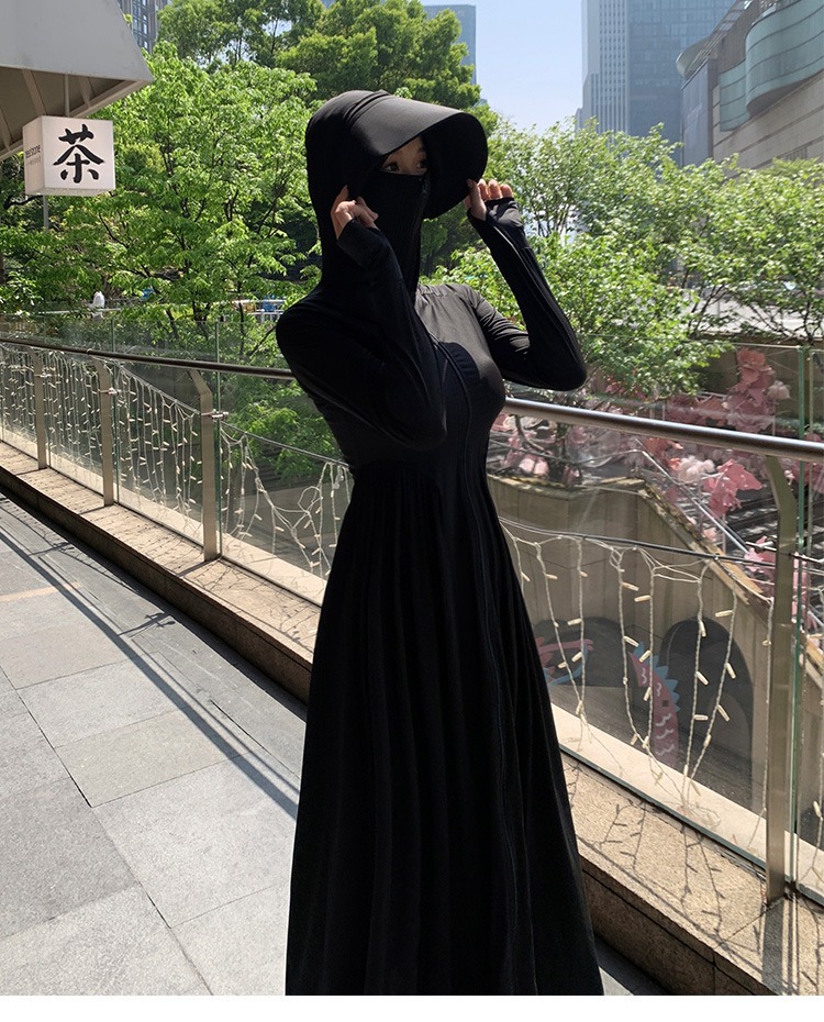 骨格ウェーブ UV対策 フィット＆フレア ロング丈 パーカーワンピース