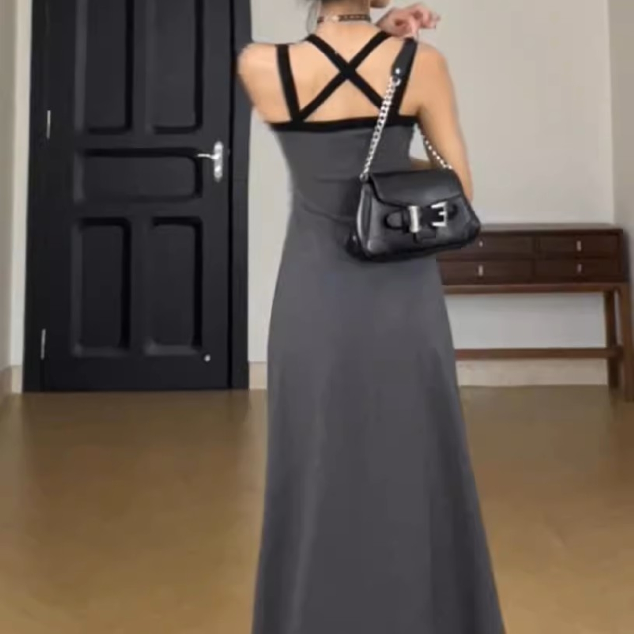 骨格ウェーブ バイカラー スリム Aラインワンピース